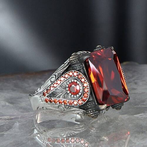 925 Sterling Silver Men's Ring with Zircon Stone - 2