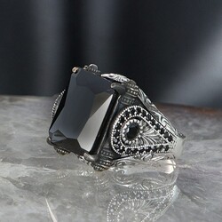 925 Sterling Silver Men's Ring with Zircon Stone - 1