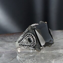 925 Sterling Silver Men's Ring with Zircon Stone - 3