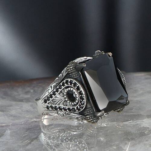 925 Sterling Silver Men's Ring with Zircon Stone - 3