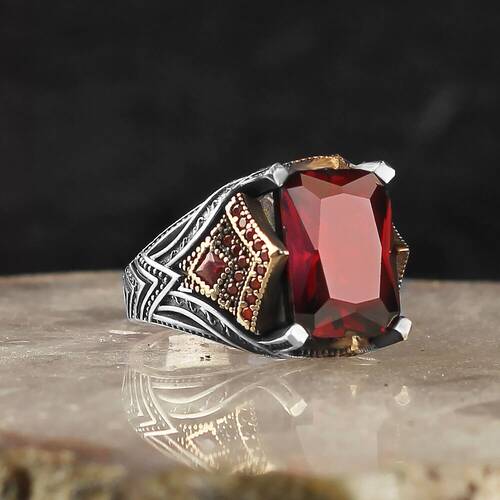 925 Sterling Silver Men's Ring with Zircon Stone - 2