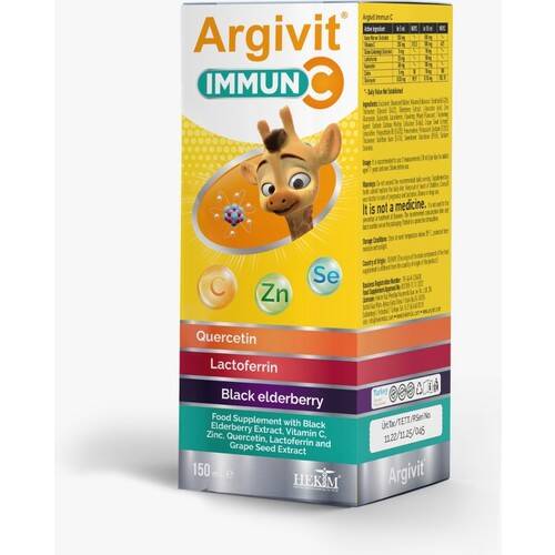 Argivit Immun Food Supplement Containing Vitamin C, Black Elderberry Extract, Zinc, Quercetin, and Lactoferrin - 1