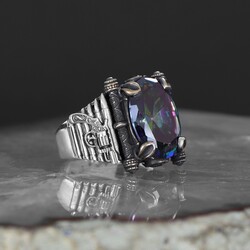 Armed Model 925 Sterling Silver Men's Ring with Mystic Topaz Stone - 1