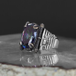 Armed Model 925 Sterling Silver Men's Ring with Mystic Topaz Stone - 2