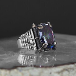 Armed Model 925 Sterling Silver Men's Ring with Mystic Topaz Stone - 4