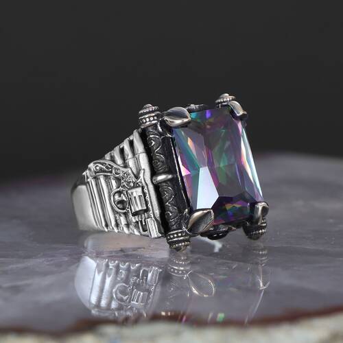 Armed Model 925 Sterling Silver Men's Ring with Mystic Topaz Stone - 1