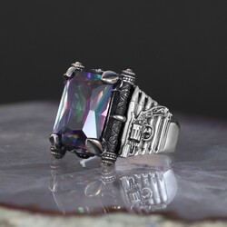 Armed Model 925 Sterling Silver Men's Ring with Mystic Topaz Stone - 2