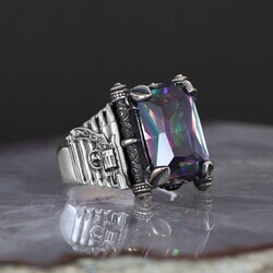 Armed Model 925 Sterling Silver Men's Ring with Mystic Topaz Stone - 4