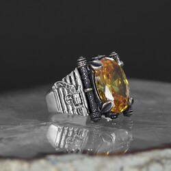 Armed Model Citrine Stone 925 Sterling Silver Men's Ring - 1