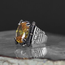 Armed Model Citrine Stone 925 Sterling Silver Men's Ring - 2