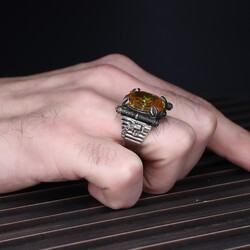 Armed Model Citrine Stone 925 Sterling Silver Men's Ring - 3