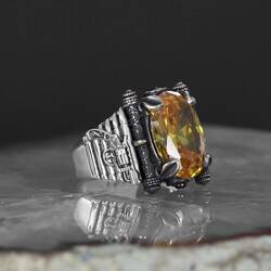 Armed Model Citrine Stone 925 Sterling Silver Men's Ring - 4