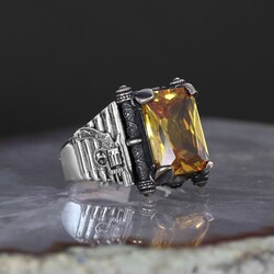 Armed Model Citrine Stone 925 Sterling Silver Men's Ring - 1