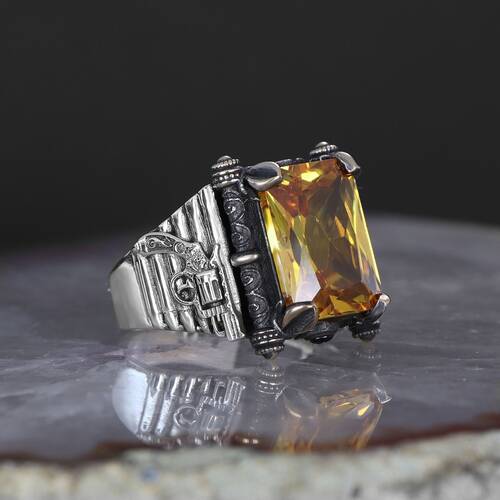 Armed Model Citrine Stone 925 Sterling Silver Men's Ring - 1