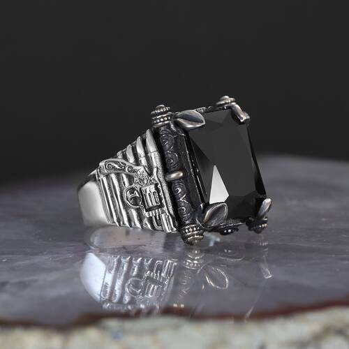 Armed Model Zircon Stone 925 Sterling Silver Men's Ring - 1