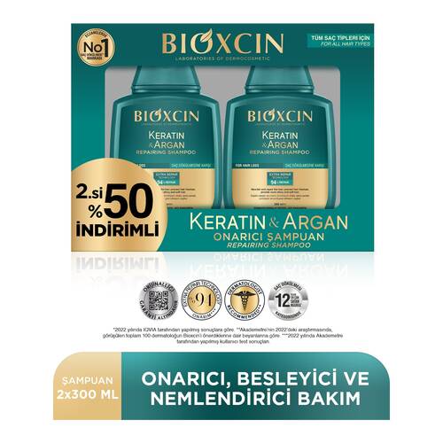 Bioxcin Keratin & Argan Repair Shampoo 300 ml - Damaged and Damaged Hair 2-Piece Advantage Set - 1