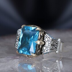 Chain Series 925 Blue Topaz Stone Silver Ring - 1