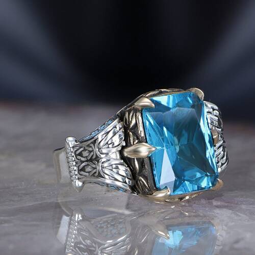 Chain Series 925 Blue Topaz Stone Silver Ring - 3