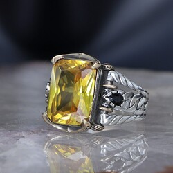 Chain Series 925 Carat Citrine Stone Men's Silver Ring - 1