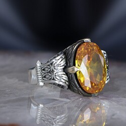 Chain Series 925 Carat Citrine Stone Men's Silver Ring - 2