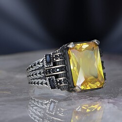 Chain Series 925 Carat Citrine Stone Men's Silver Ring - 1