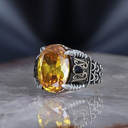 Chain Series 925 Carat Citrine Stone Men's Silver Ring - 1