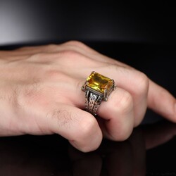 Chain Series 925 Carat Citrine Stone Men's Silver Ring - 3