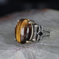 Chain Series 925 Carat Tiger Eye Men's Silver Ring - 2