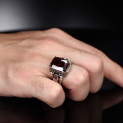 Chain Series 925 Carat Zircon Stone Men's Silver Ring - 3