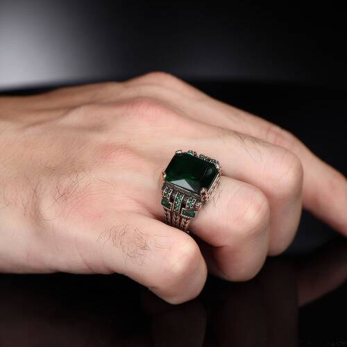 Chain Series 925 Carat Zircon Stone Men's Silver Ring - 2