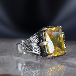 Chain Series 925 Citrine Stone Silver Ring - 3