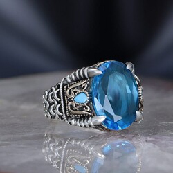 Chain Series 925 Sterling Blue Topaz Men's Silver Ring - 1