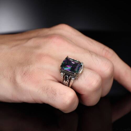 Chain Series 925 Sterling Mystic Topaz Men's Silver Ring - 2