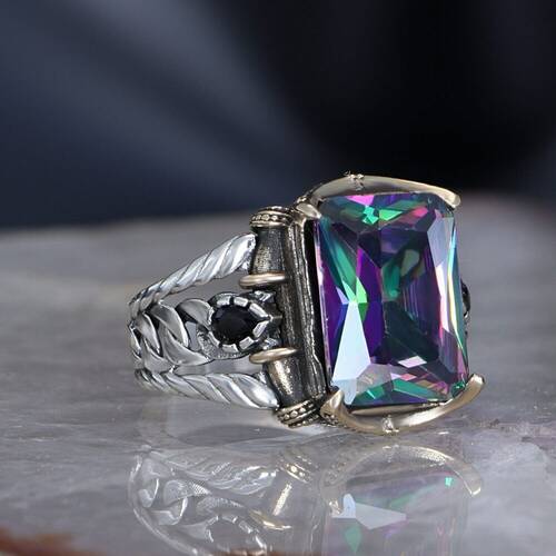 Chain Series 925 Sterling Mystic Topaz Men's Silver Ring - 1