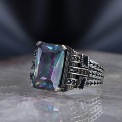 Chain Series 925 Sterling Mystic Topaz Men's Silver Ring - 1