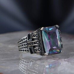 Chain Series 925 Sterling Mystic Topaz Men's Silver Ring - 2