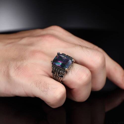 Chain Series 925 Sterling Mystic Topaz Men's Silver Ring - 3