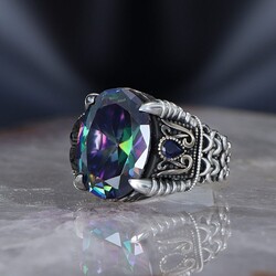 Chain Series 925 Sterling Mystic Topaz Men's Silver Ring - 1