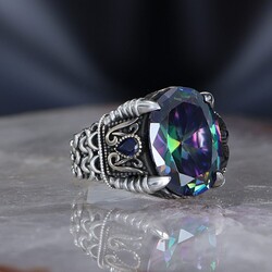 Chain Series 925 Sterling Mystic Topaz Men's Silver Ring - 2