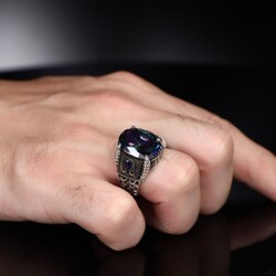 Chain Series 925 Sterling Mystic Topaz Men's Silver Ring - 3