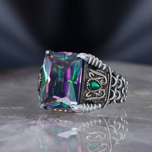 Chain Series 925 Sterling Mystic Topaz Men's Silver Ring - 1