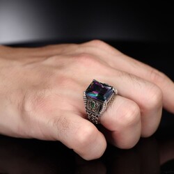 Chain Series 925 Sterling Mystic Topaz Men's Silver Ring - 3