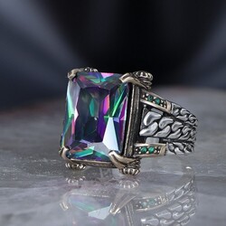 Chain Series 925 Sterling Mystic Topaz Men's Silver Ring - 1