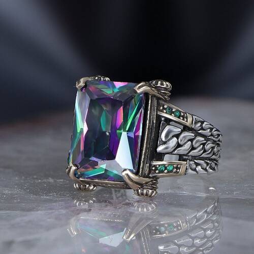 Chain Series 925 Sterling Mystic Topaz Men's Silver Ring - 1