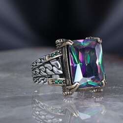 Chain Series 925 Sterling Mystic Topaz Men's Silver Ring - 2