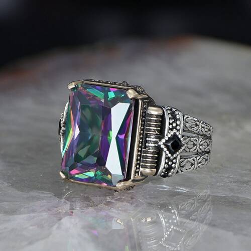 Chain Series 925 Sterling Mystic Topaz Men's Silver Ring - 1