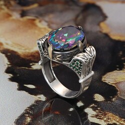 Chain Series 925 Sterling Silver Men's Ring with Mystic Topaz Stone - 2