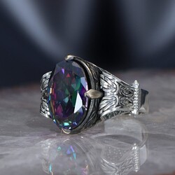 Chain Series 925 Sterling Silver Men's Ring with Mystic Topaz Stone - 3