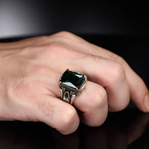 Chain Series 925 Sterling Zircon Stone Men's Silver Ring - 2