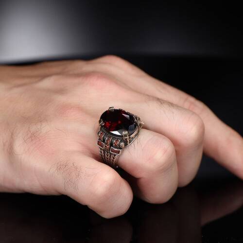 Chain Series 925 Sterling Zircon Stone Men's Silver Ring - 2